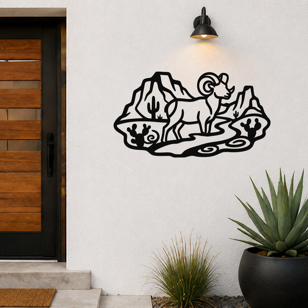 Bighorn Sheep Metal Wall Art: Western Wildlife Sculpture, Rustic Mountain Accent | Weatherproof Steel, Indoor Outdoor | Bold Organic Design