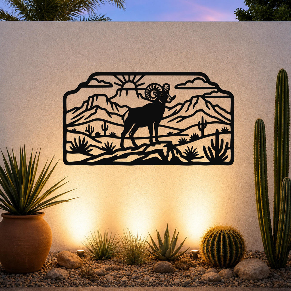 Bighorn Sheep Metal Wall Art, Bold Organic Wildlife Sculpture (Weatherproof Steel, Indoor Outdoor, Rustic Western Decor)