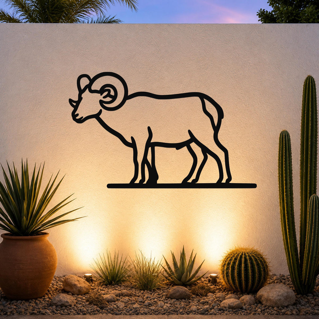 Bighorn Sheep Metal Wall Art - Southwestern Wildlife Sculpture, Bold Organic Design, Weatherproof Steel, Indoor Outdoor Display