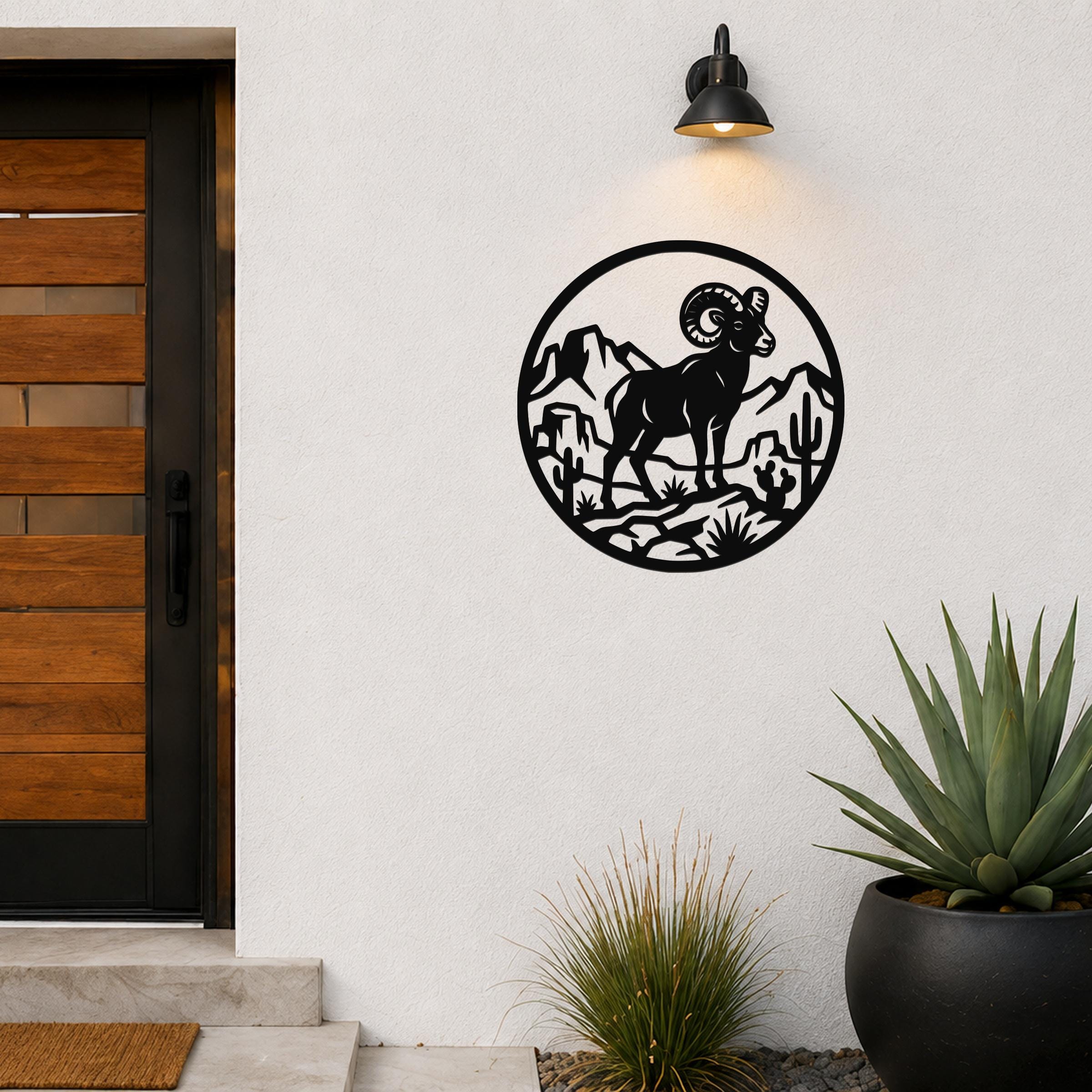 Bighorn Sheep Metal Wall Art: Desert Mountain Silhouette, Rugged Western Wildlife | Weatherproof Steel, Indoor Outdoor | Bold Organic Design