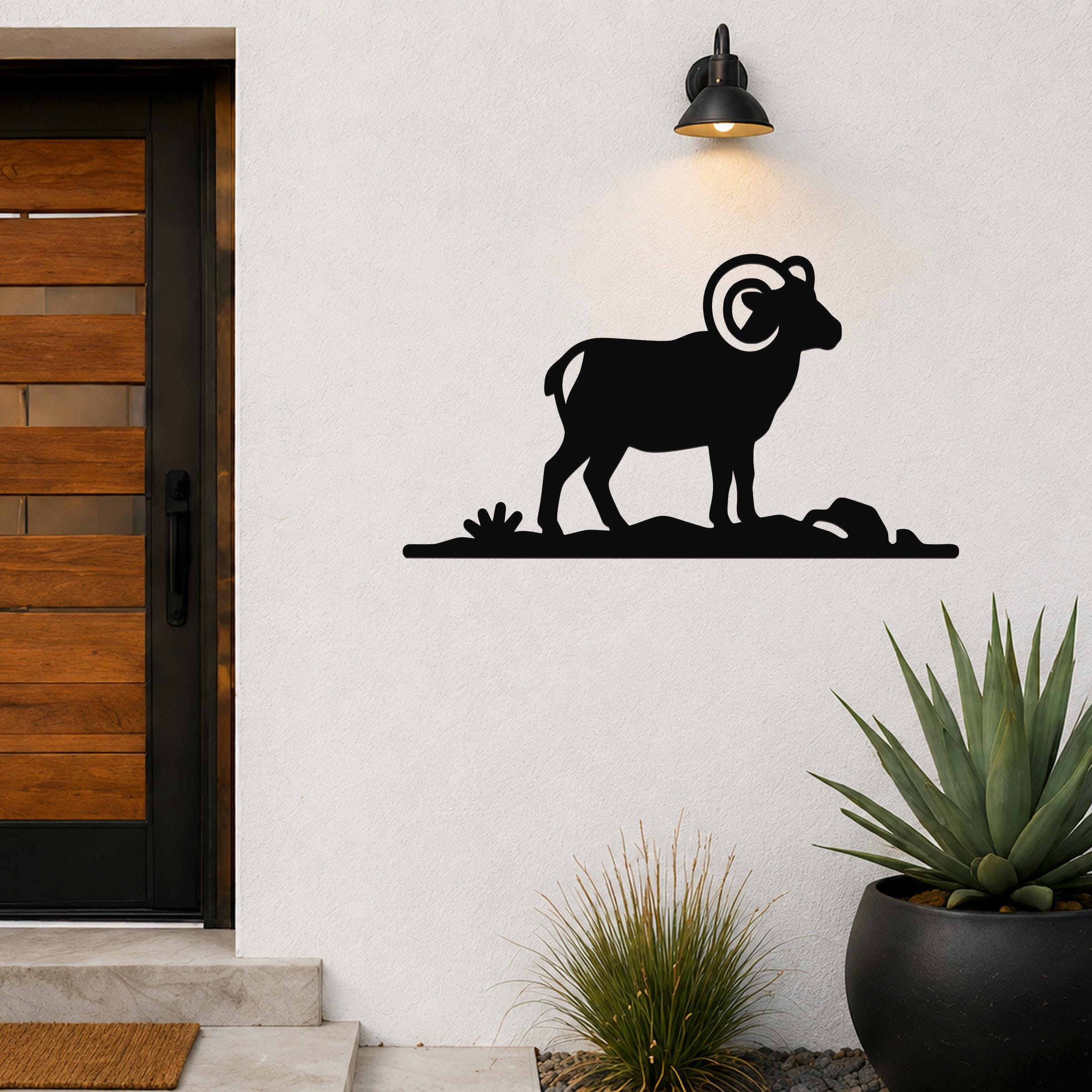 Bighorn Sheep Metal Wall Art: Western Rustic Mountain Silhouette, Steel Craft (Weatherproof, Indoor Outdoor Decor)