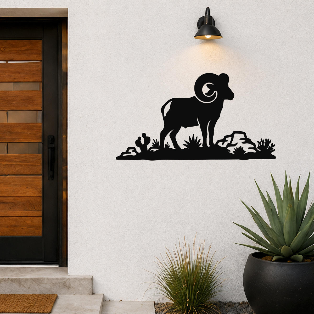 Desert Bighorn Sheep Metal Wall Art - Western Rustic Sculpture - Weatherproof Steel, Indoor Outdoor Accent, Mountain Inspired