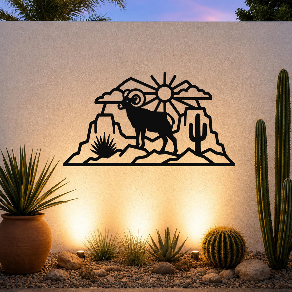 Bighorn Sheep Metal Wall Art: Western Rustic Wildlife Decor, Weatherproof Steel (Durable 16 Gauge, Indoor Outdoor)