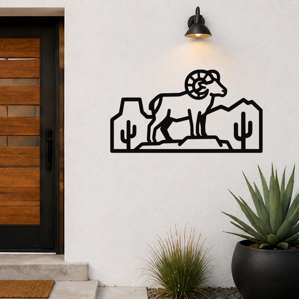 Bighorn Sheep Metal Wall Art: Southwestern Wildlife Sculpture, Weatherproof Steel (Rustic Style, Indoor Outdoor Accent)