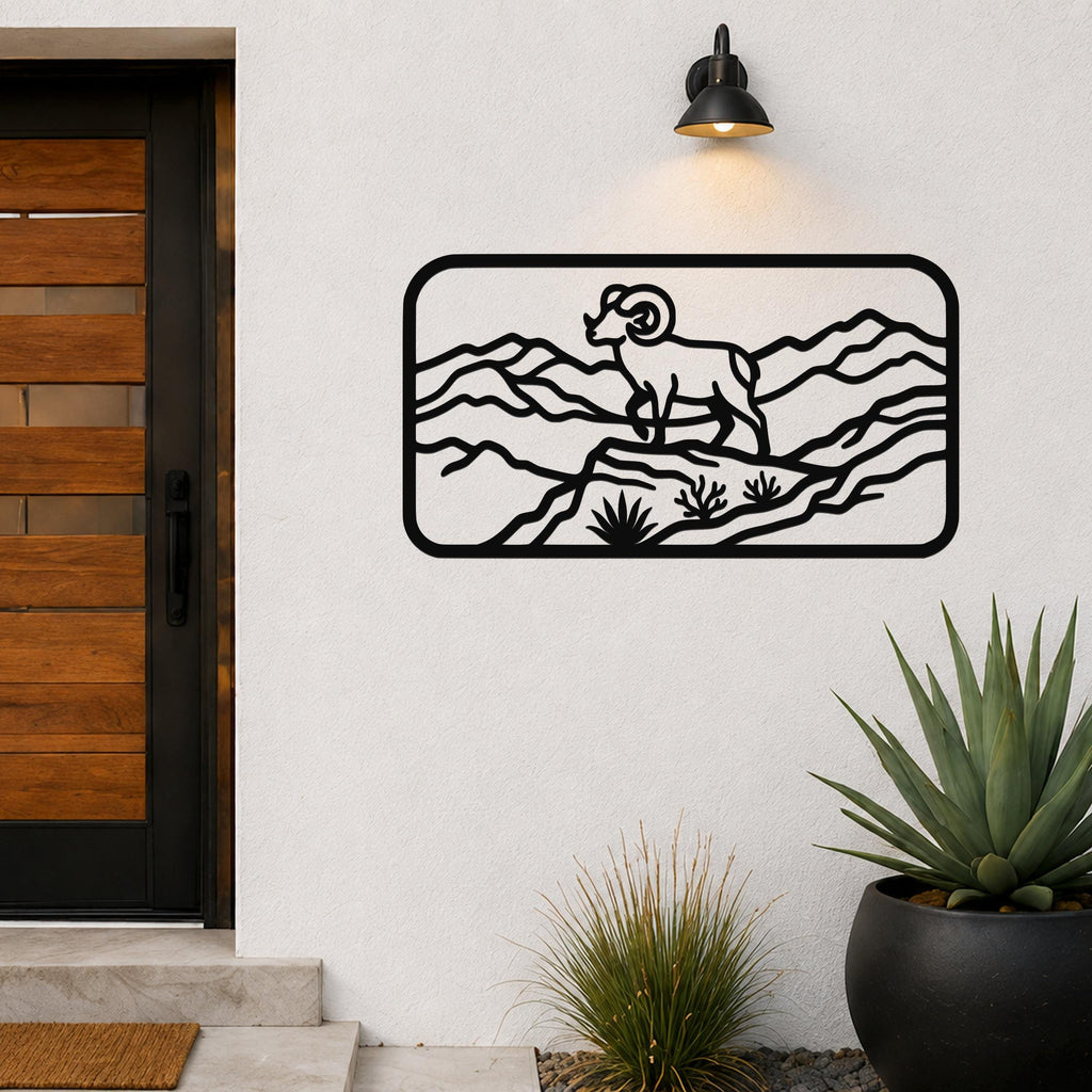 Bighorn Sheep Metal Bold Organic Design: Weatherproof Steel Wall Art, Indoor Outdoor | Mountain Wildlife Decor, Sculptural | Rustic Western