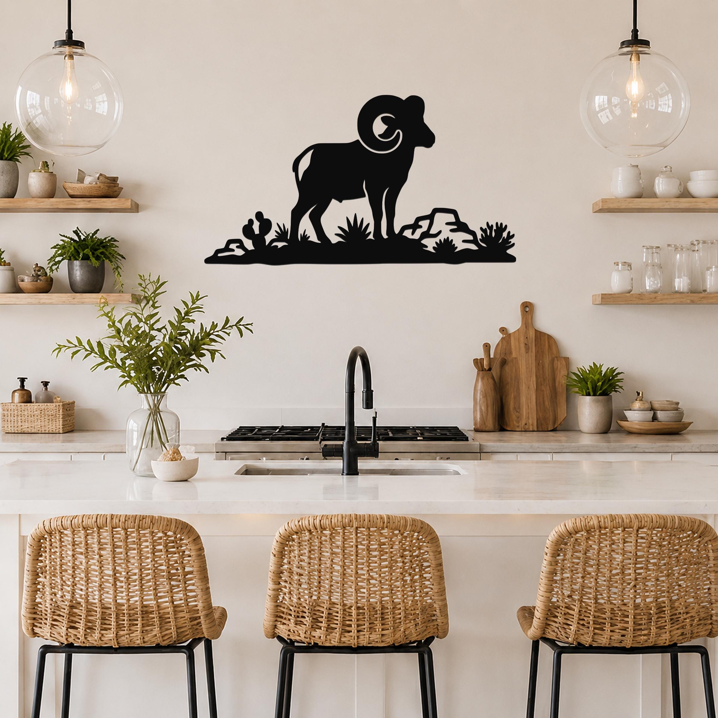 Desert Bighorn Sheep Metal Wall Art - Western Rustic Sculpture - Weatherproof Steel, Indoor Outdoor Accent, Mountain Inspired