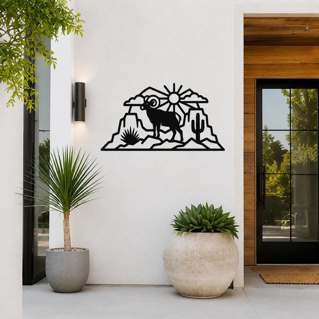 Bighorn Sheep Metal Wall Art: Western Rustic Wildlife Decor, Weatherproof Steel (Durable 16 Gauge, Indoor Outdoor)