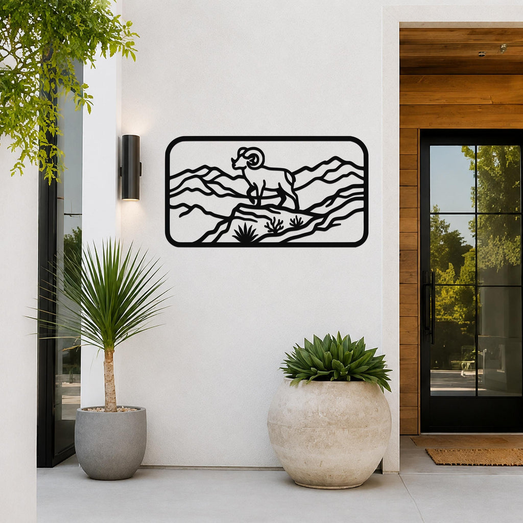 Bighorn Sheep Metal Bold Organic Design: Weatherproof Steel Wall Art, Indoor Outdoor | Mountain Wildlife Decor, Sculptural | Rustic Western