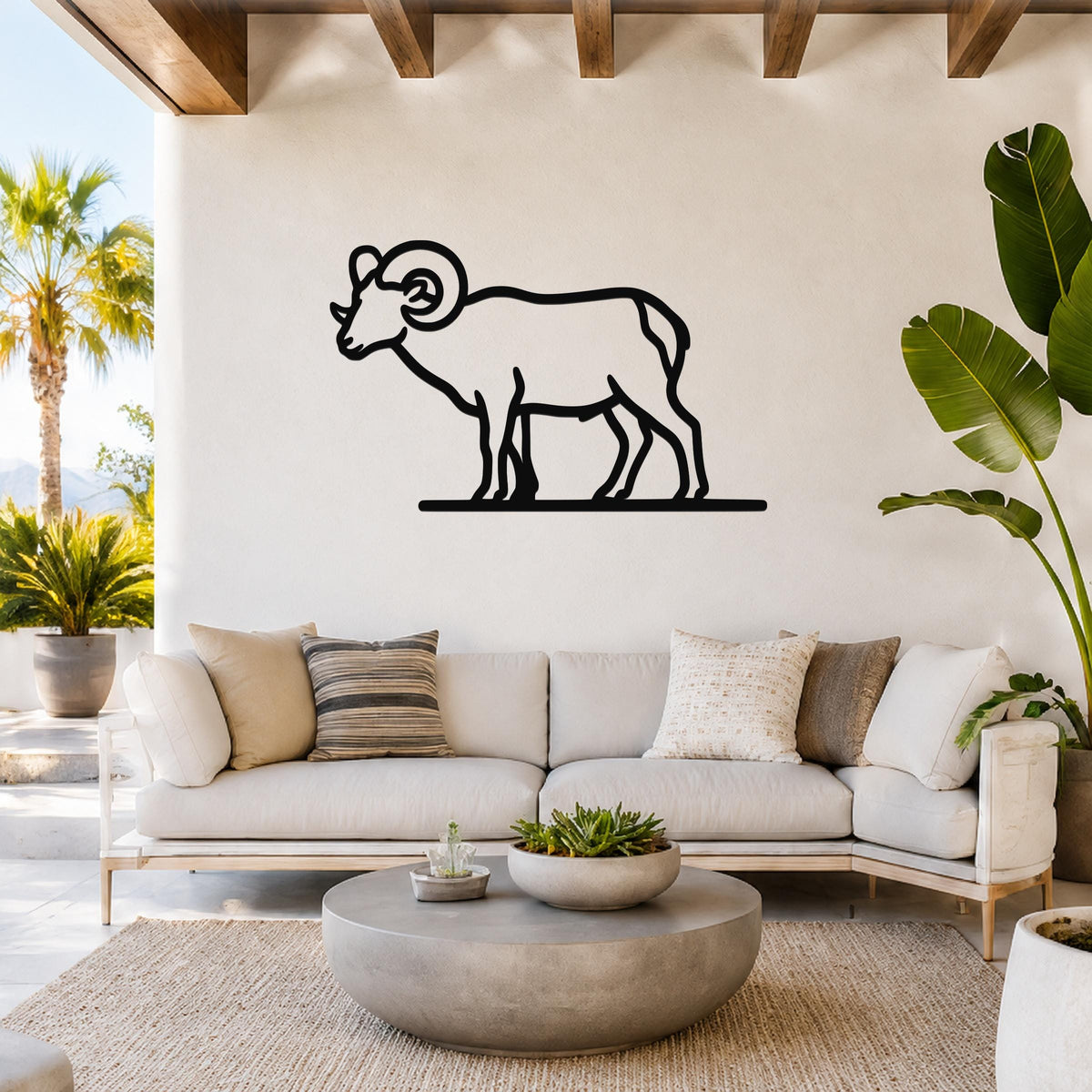 Bighorn Sheep Metal Wall Art - Southwestern Wildlife Sculpture, Bold Organic Design, Weatherproof Steel, Indoor Outdoor Display