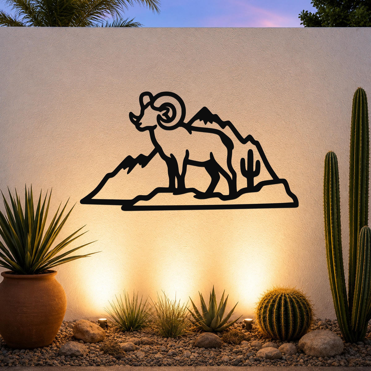 Desert Bighorn Sheep Metal Wall Art Wildlife Sculpture, Southwestern Style (Weatherproof Steel, Indoor Outdoor Rustic Decor)