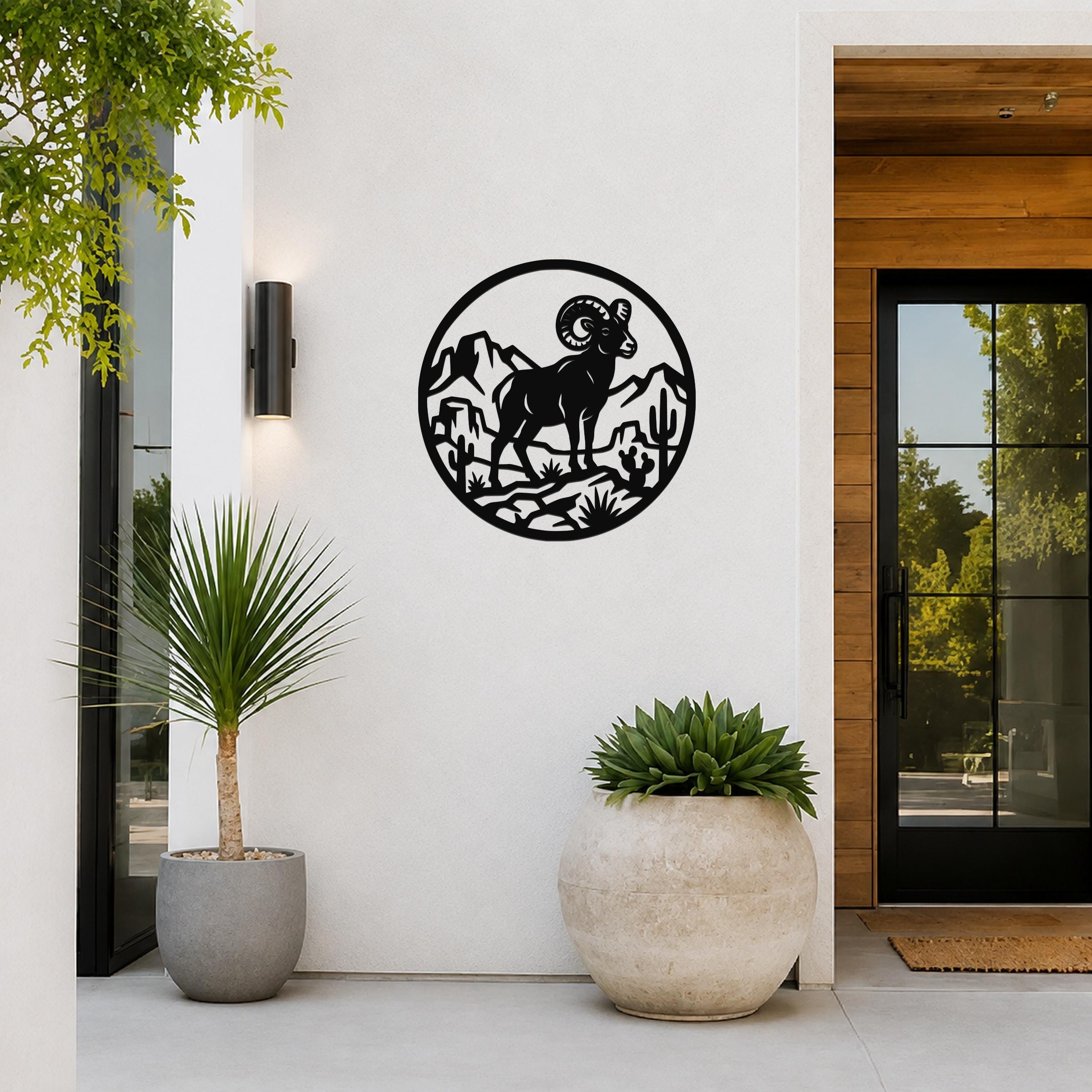 Bighorn Sheep Metal Wall Art: Desert Mountain Silhouette, Rugged Western Wildlife | Weatherproof Steel, Indoor Outdoor | Bold Organic Design