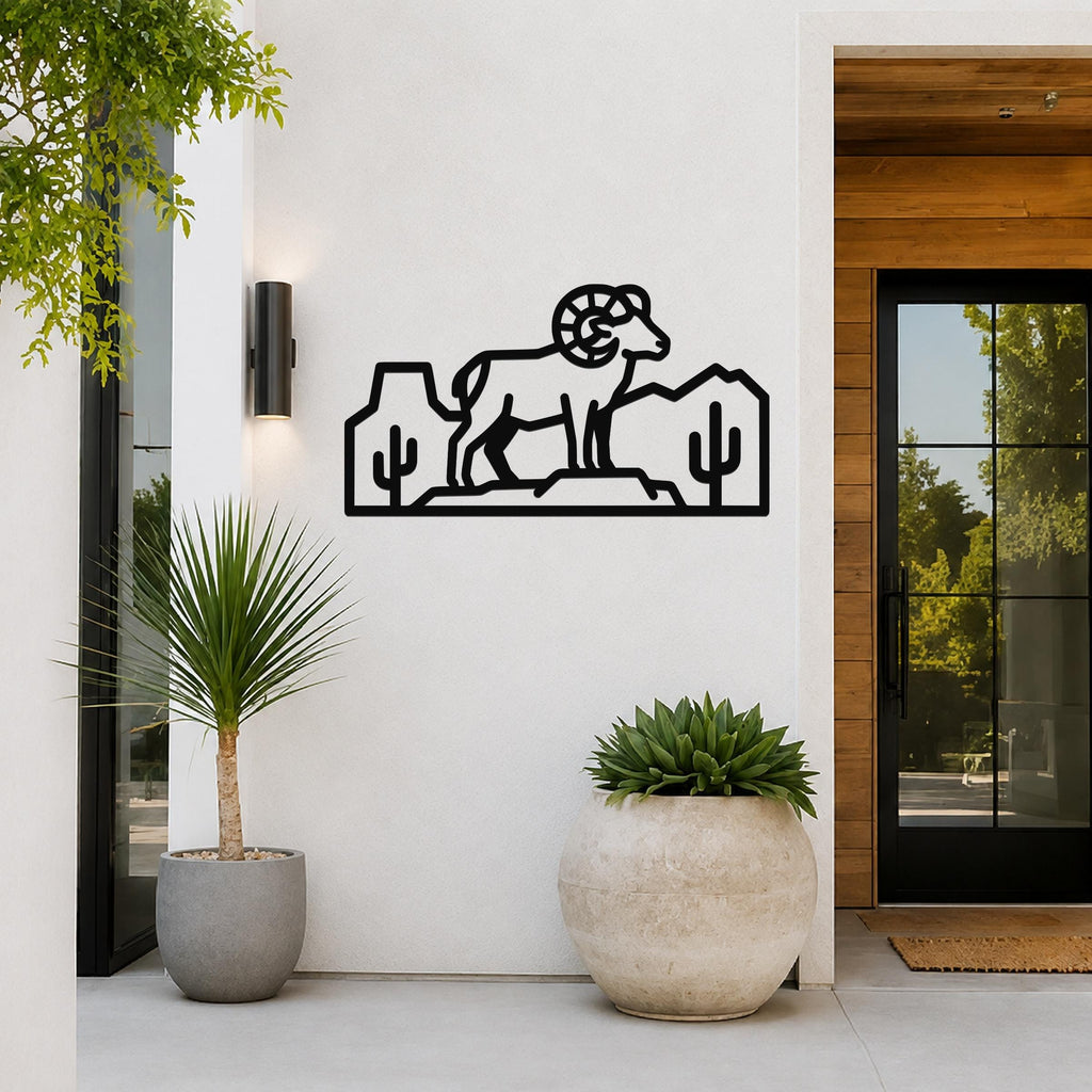 Bighorn Sheep Metal Wall Art: Southwestern Wildlife Sculpture, Weatherproof Steel (Rustic Style, Indoor Outdoor Accent)