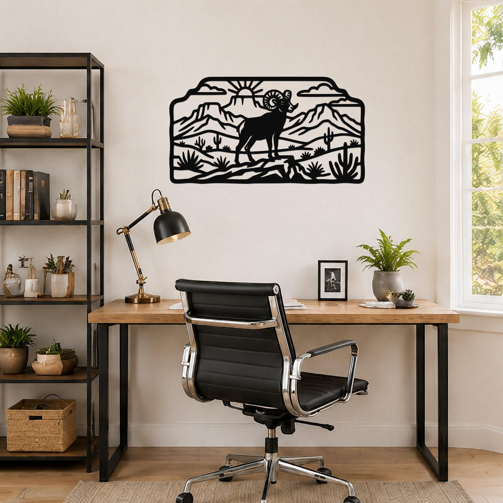 Bighorn Sheep Metal Wall Art, Bold Organic Wildlife Sculpture (Weatherproof Steel, Indoor Outdoor, Rustic Western Decor)