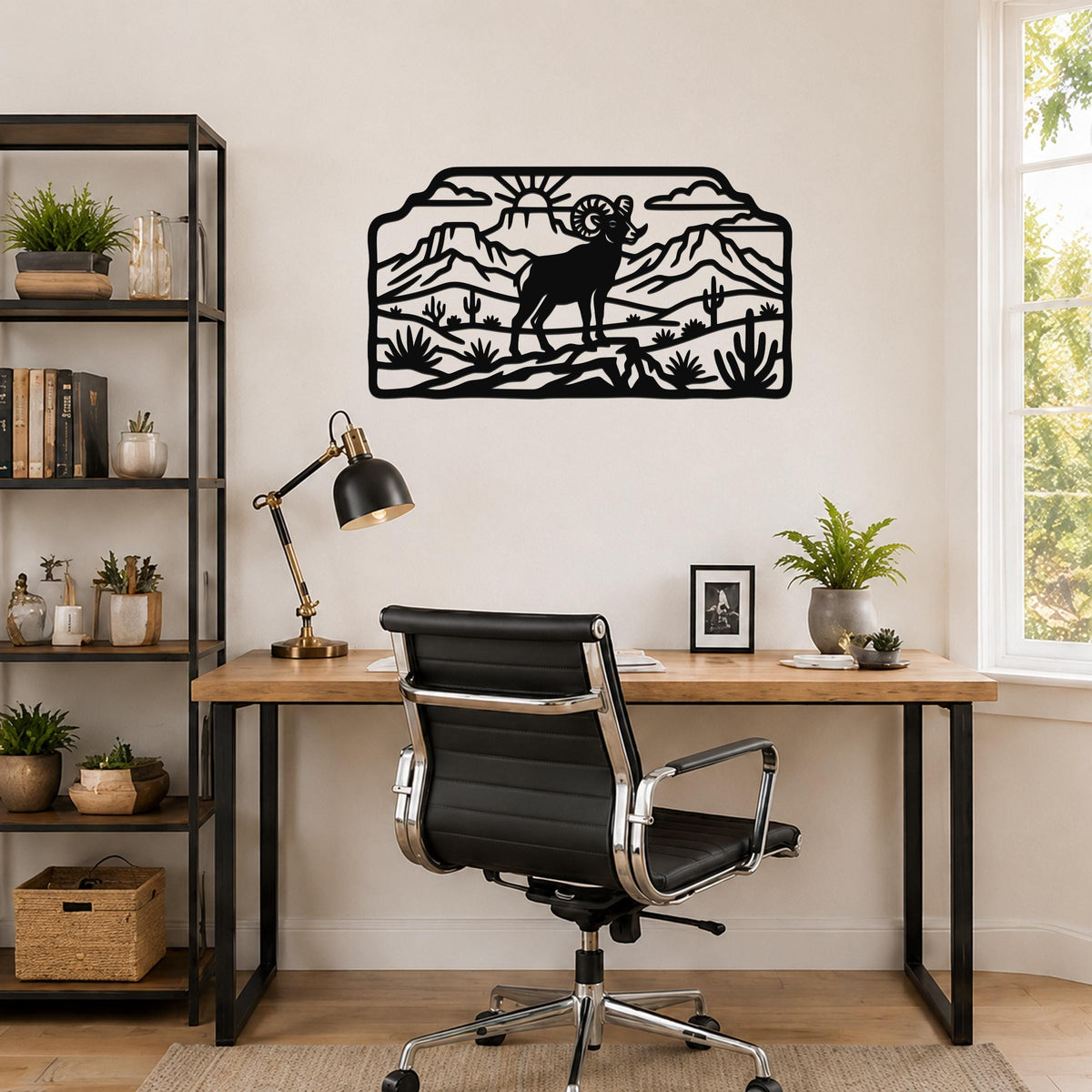 Bighorn Sheep Metal Wall Art, Bold Organic Wildlife Sculpture (Weatherproof Steel, Indoor Outdoor, Rustic Western Decor)