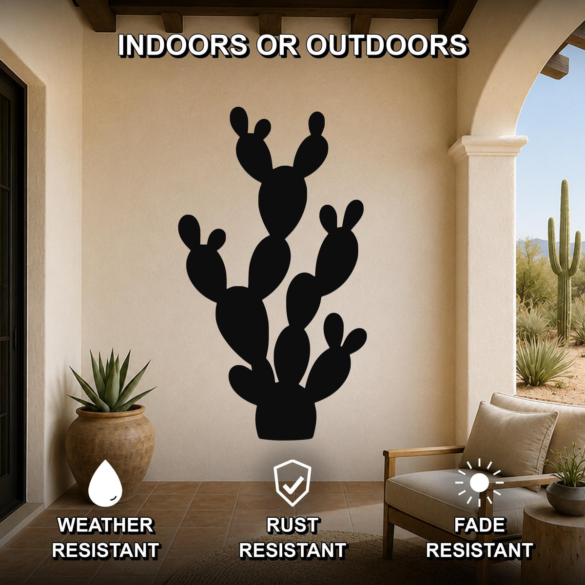 Prickly Pear Cactus Metal Wall Art Indoor Outdoor Sign Modern Rustic Wall Decor