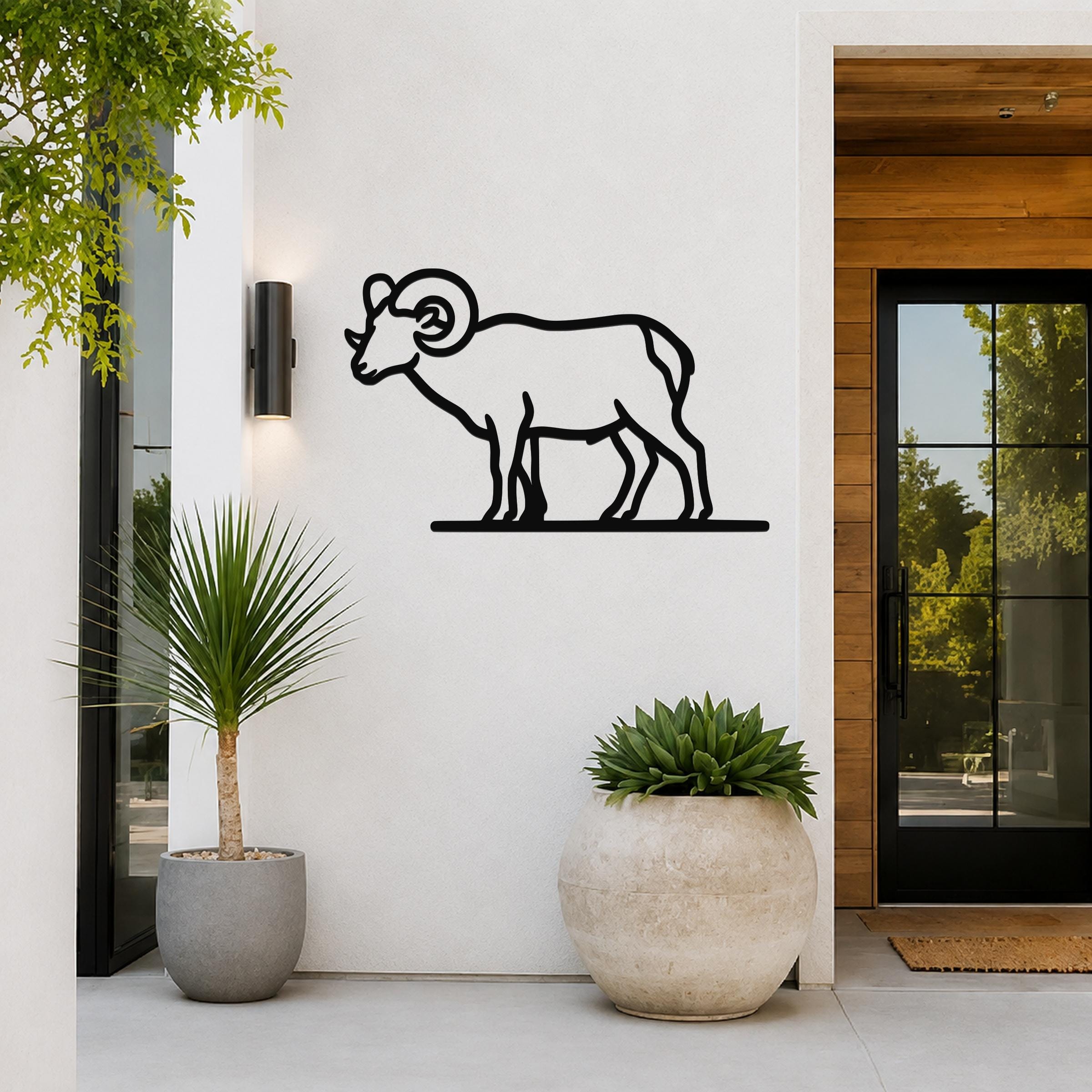 Bighorn Sheep Metal Wall Art - Southwestern Wildlife Sculpture, Bold Organic Design, Weatherproof Steel, Indoor Outdoor Display
