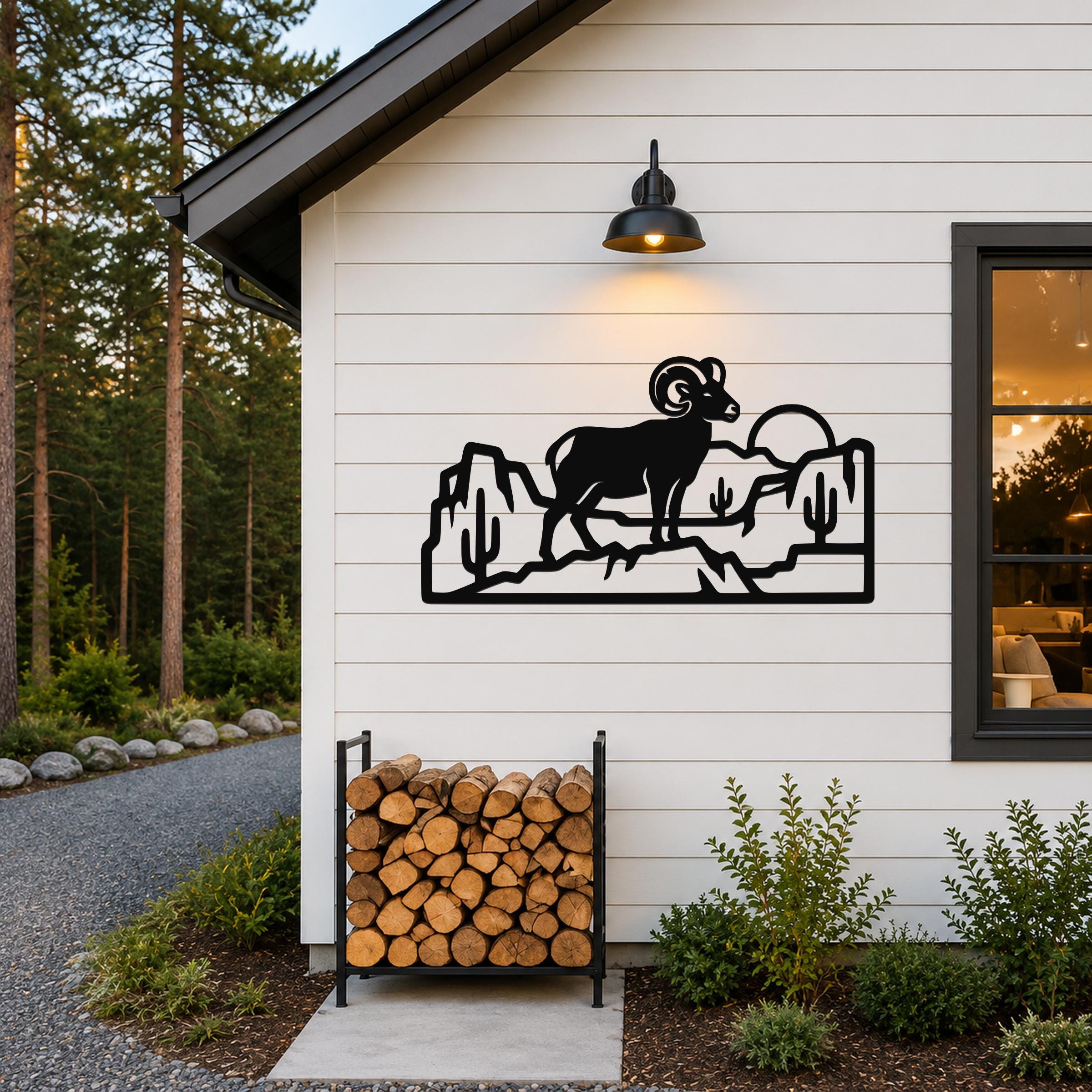 Bighorn Sheep Metal Wall Art: Curled Horn Sculpture, Rustic Mountain Wildlife | Weatherproof Steel, Indoor Outdoor, Cabin Decor