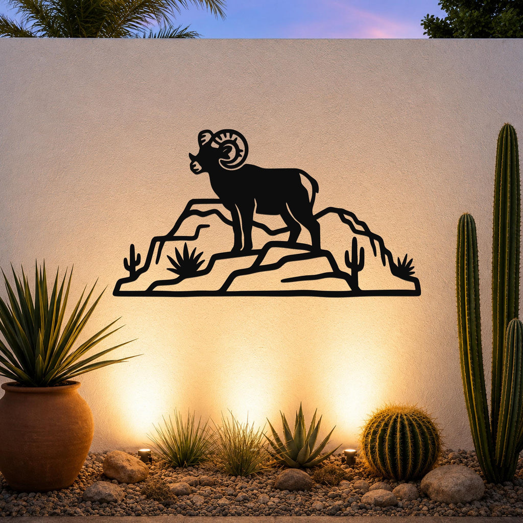 Bighorn Sheep Wall Art: Rustic Copper Silhouette - Weatherproof Metal, Indoor Outdoor, Western Wildlife Decor