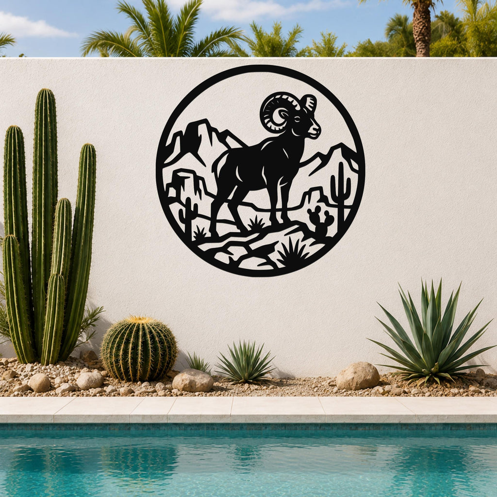 Bighorn Sheep Metal Wall Art: Desert Mountain Silhouette, Rugged Western Wildlife | Weatherproof Steel, Indoor Outdoor | Bold Organic Design