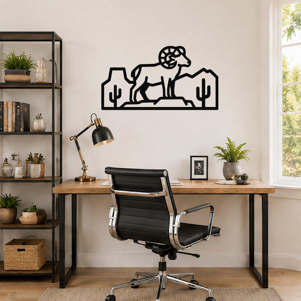 Bighorn Sheep Metal Wall Art: Southwestern Wildlife Sculpture, Weatherproof Steel (Rustic Style, Indoor Outdoor Accent)