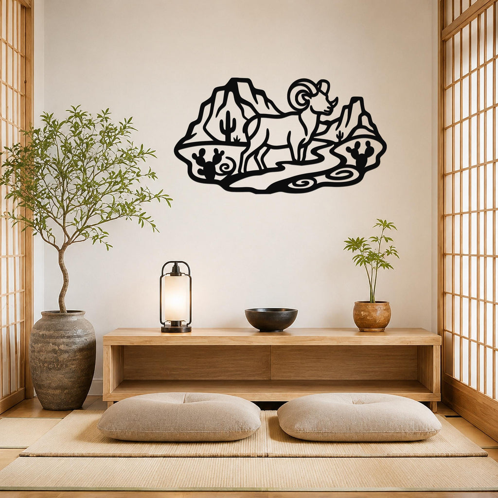 Bighorn Sheep Metal Wall Art: Western Wildlife Sculpture, Rustic Mountain Accent | Weatherproof Steel, Indoor Outdoor | Bold Organic Design