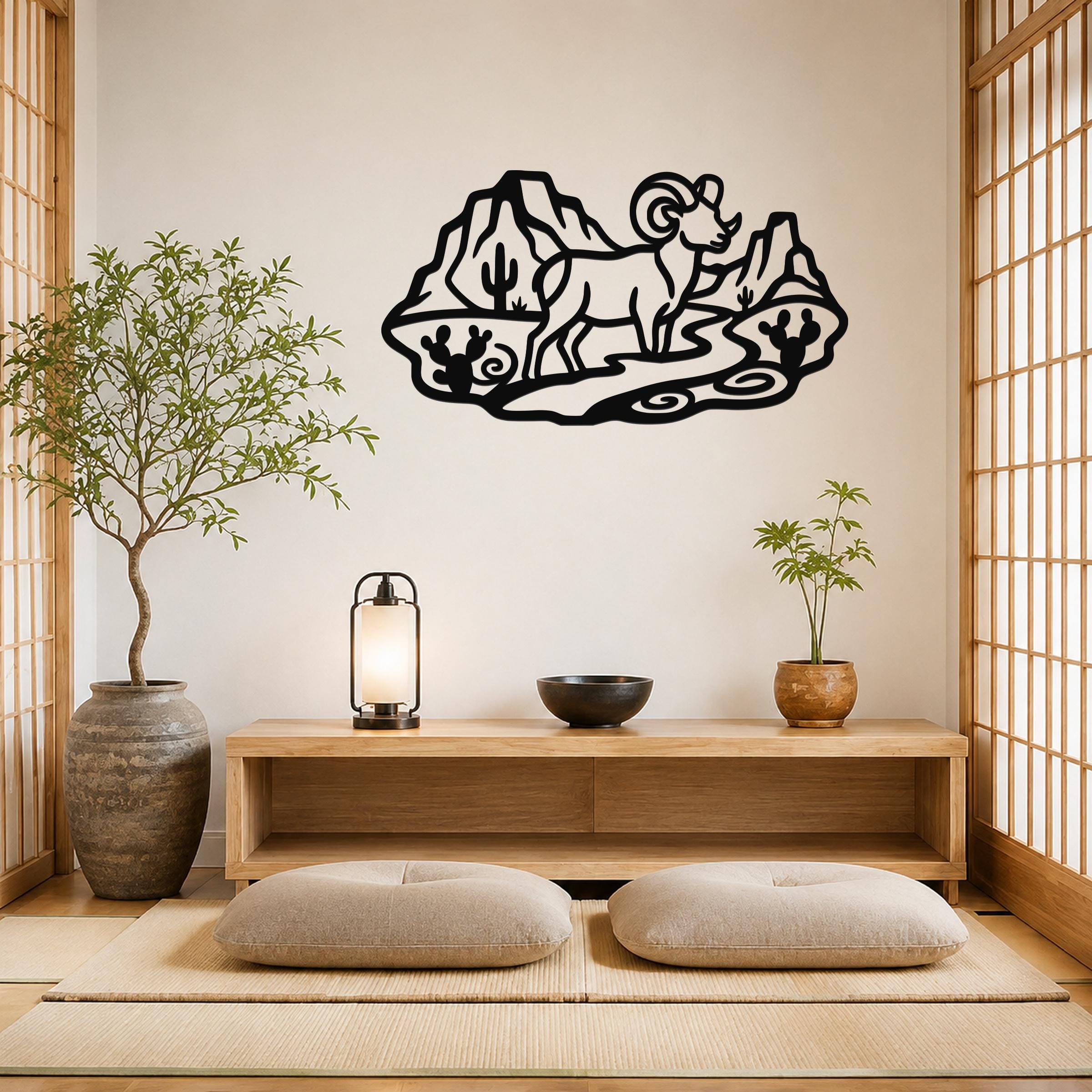 Bighorn Sheep Metal Wall Art: Western Wildlife Sculpture, Rustic Mountain Accent | Weatherproof Steel, Indoor Outdoor | Bold Organic Design