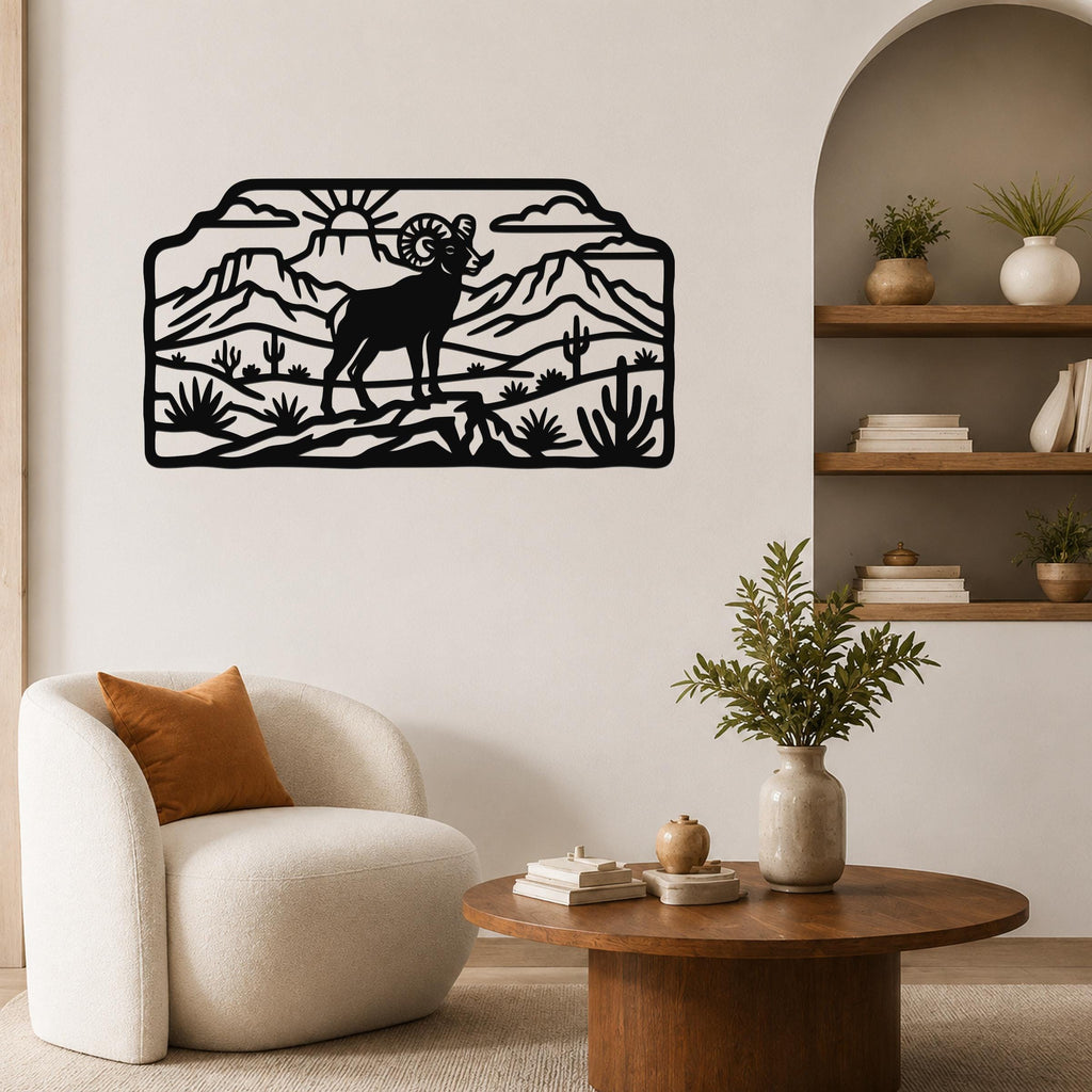 Bighorn Sheep Metal Wall Art, Bold Organic Wildlife Sculpture (Weatherproof Steel, Indoor Outdoor, Rustic Western Decor)