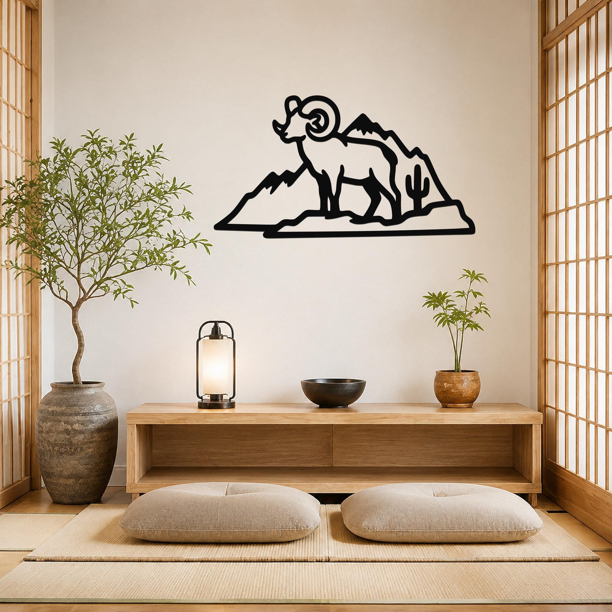 Desert Bighorn Sheep Metal Wall Art Wildlife Sculpture, Southwestern Style (Weatherproof Steel, Indoor Outdoor Rustic Decor)