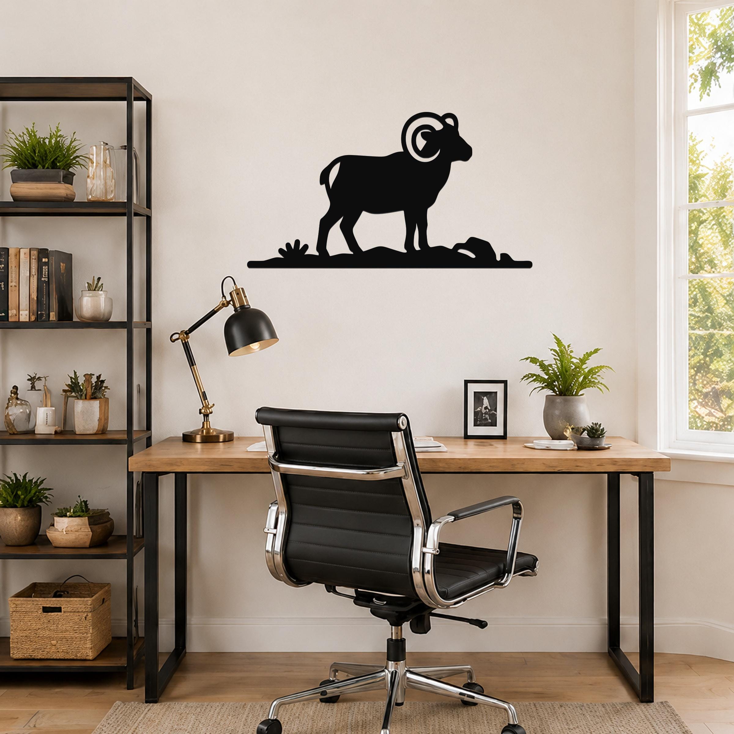 Bighorn Sheep Metal Wall Art: Western Rustic Mountain Silhouette, Steel Craft (Weatherproof, Indoor Outdoor Decor)