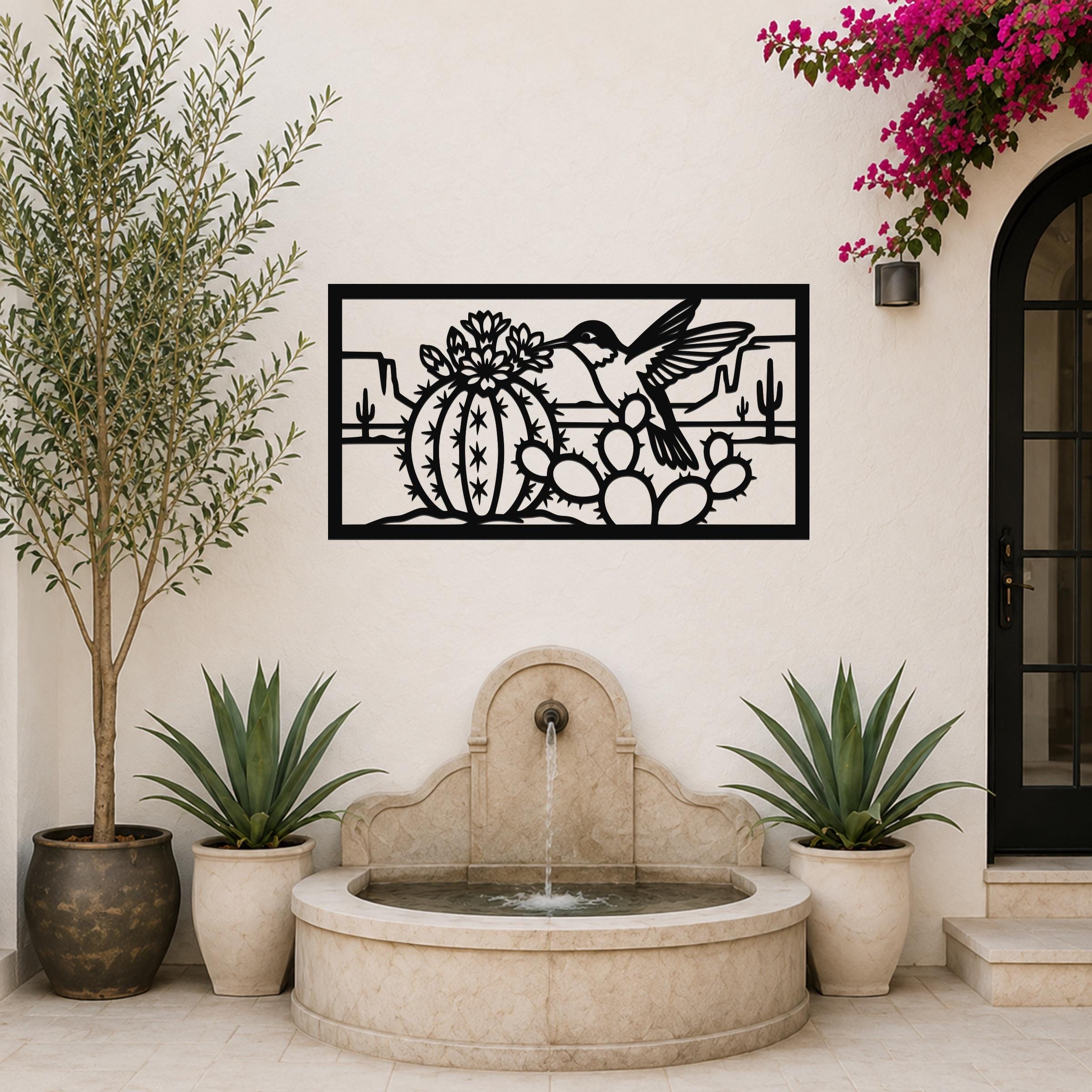 Desert Wildlife Art Metal Bird Sculpture: Southwest Botanical Scene, Weatherproof Metal (Indoor Outdoor Use, Nature Inspired Wall Decor)