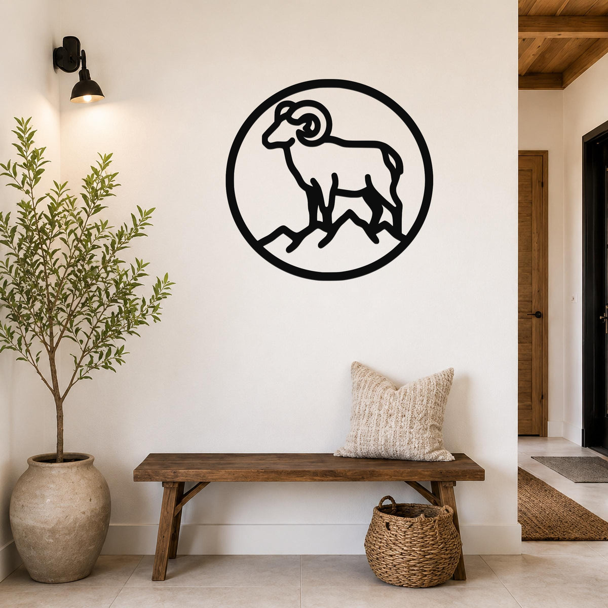 Bighorn Sheep Metal Wall Art: Southwestern Wildlife Sculpture, Weatherproof Steel (Indoor Outdoor, Rustic Cabin Accent)
