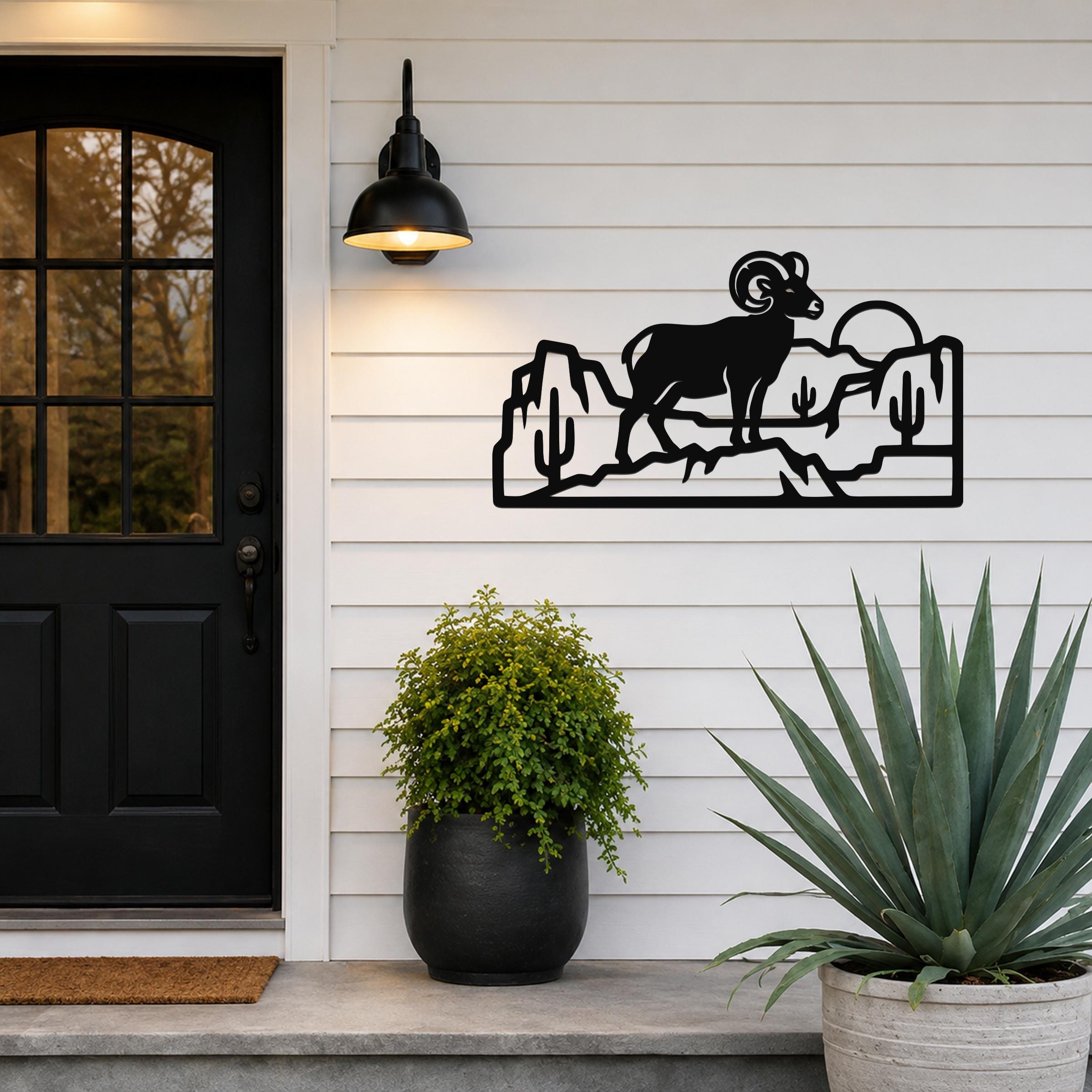Bighorn Sheep Metal Wall Art: Curled Horn Sculpture, Rustic Mountain Wildlife | Weatherproof Steel, Indoor Outdoor, Cabin Decor