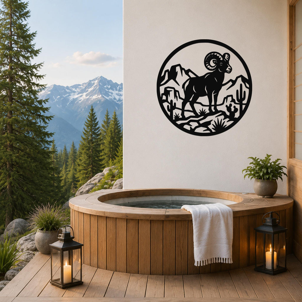 Bighorn Sheep Metal Wall Art: Desert Mountain Silhouette, Rugged Western Wildlife | Weatherproof Steel, Indoor Outdoor | Bold Organic Design