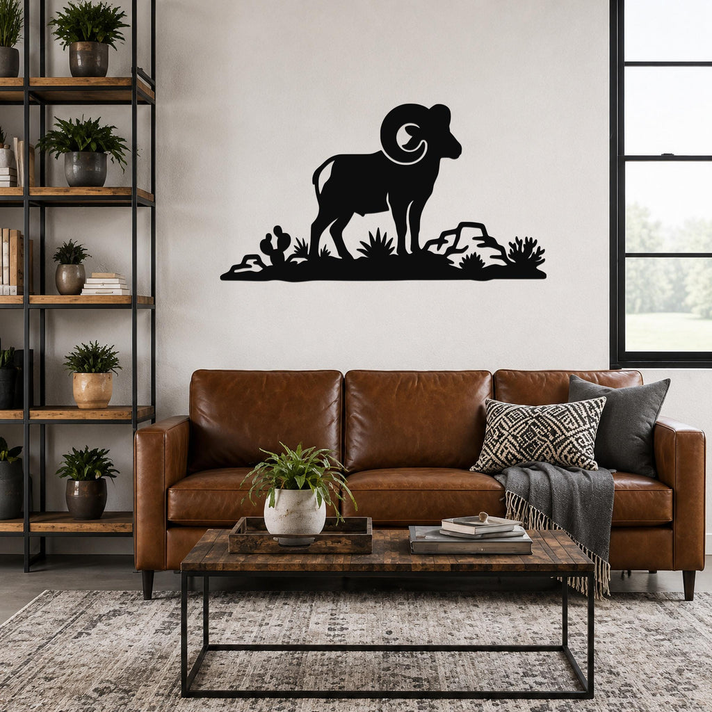 Desert Bighorn Sheep Metal Wall Art - Western Rustic Sculpture - Weatherproof Steel, Indoor Outdoor Accent, Mountain Inspired