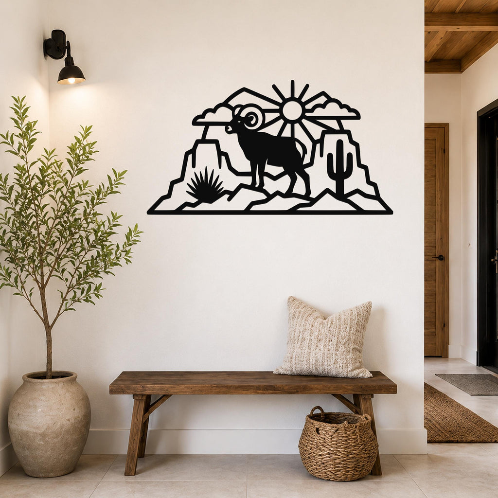 Bighorn Sheep Metal Wall Art: Western Rustic Wildlife Decor, Weatherproof Steel (Durable 16 Gauge, Indoor Outdoor)