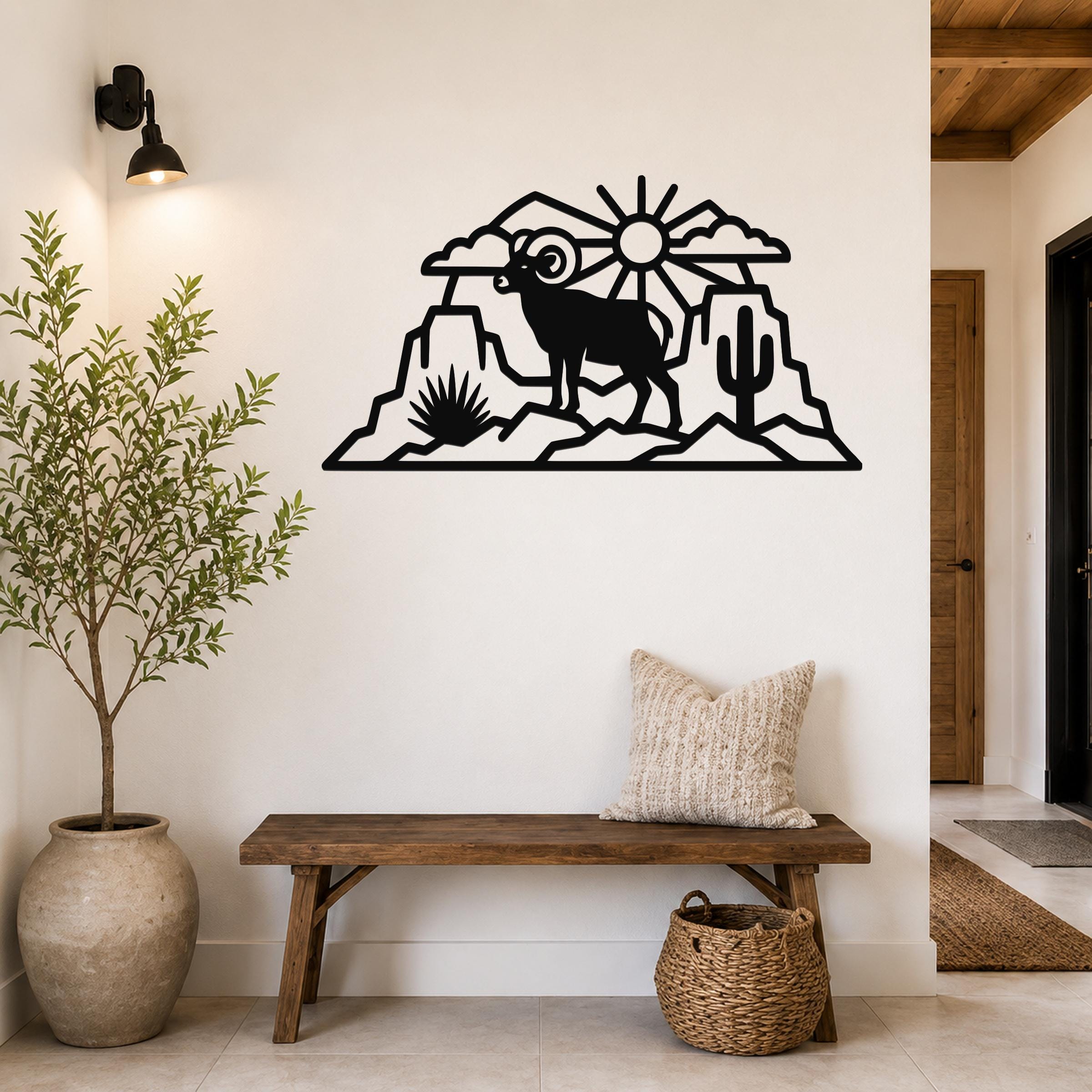 Bighorn Sheep Metal Wall Art: Western Rustic Wildlife Decor, Weatherproof Steel (Durable 16 Gauge, Indoor Outdoor)
