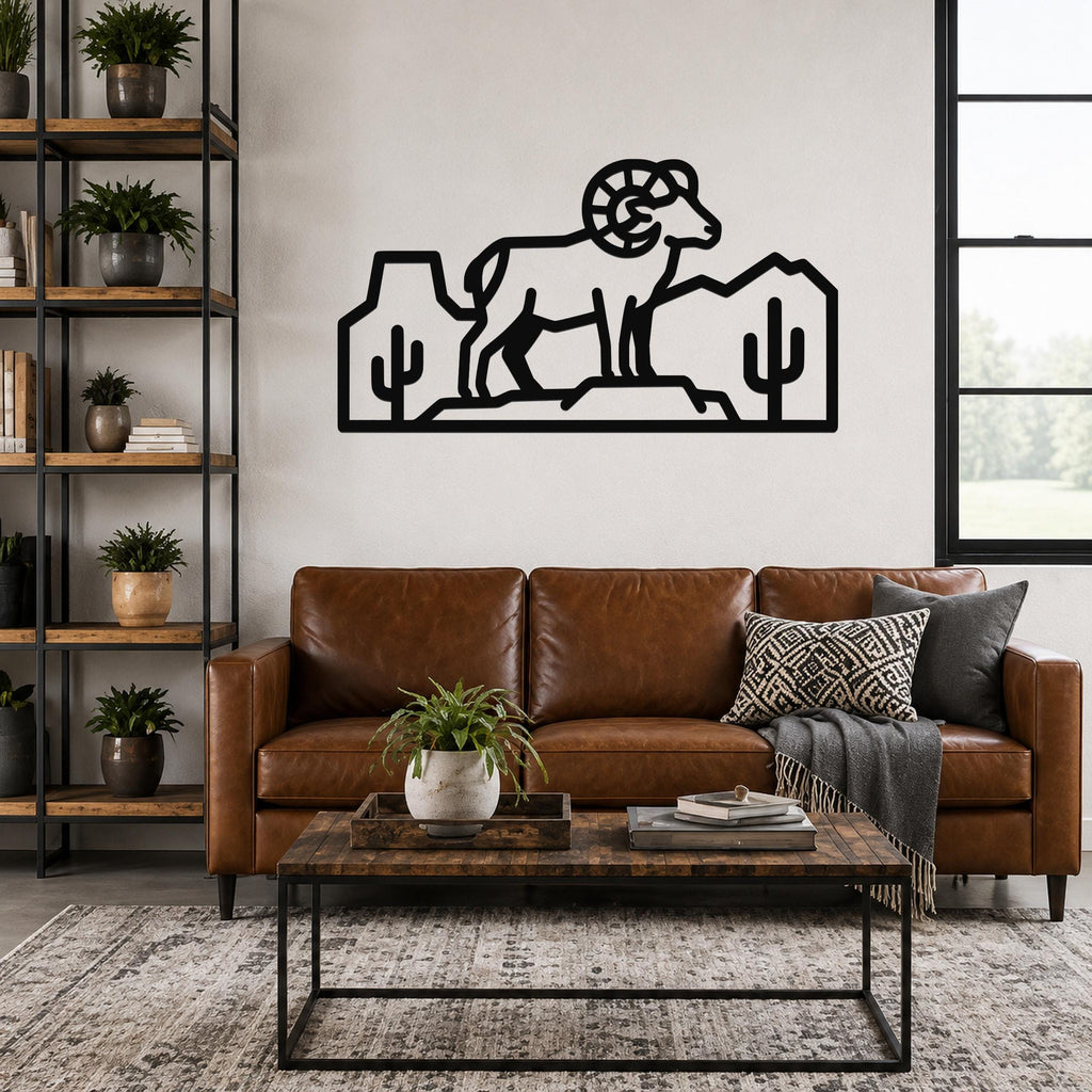 Bighorn Sheep Metal Wall Art: Southwestern Wildlife Sculpture, Weatherproof Steel (Rustic Style, Indoor Outdoor Accent)