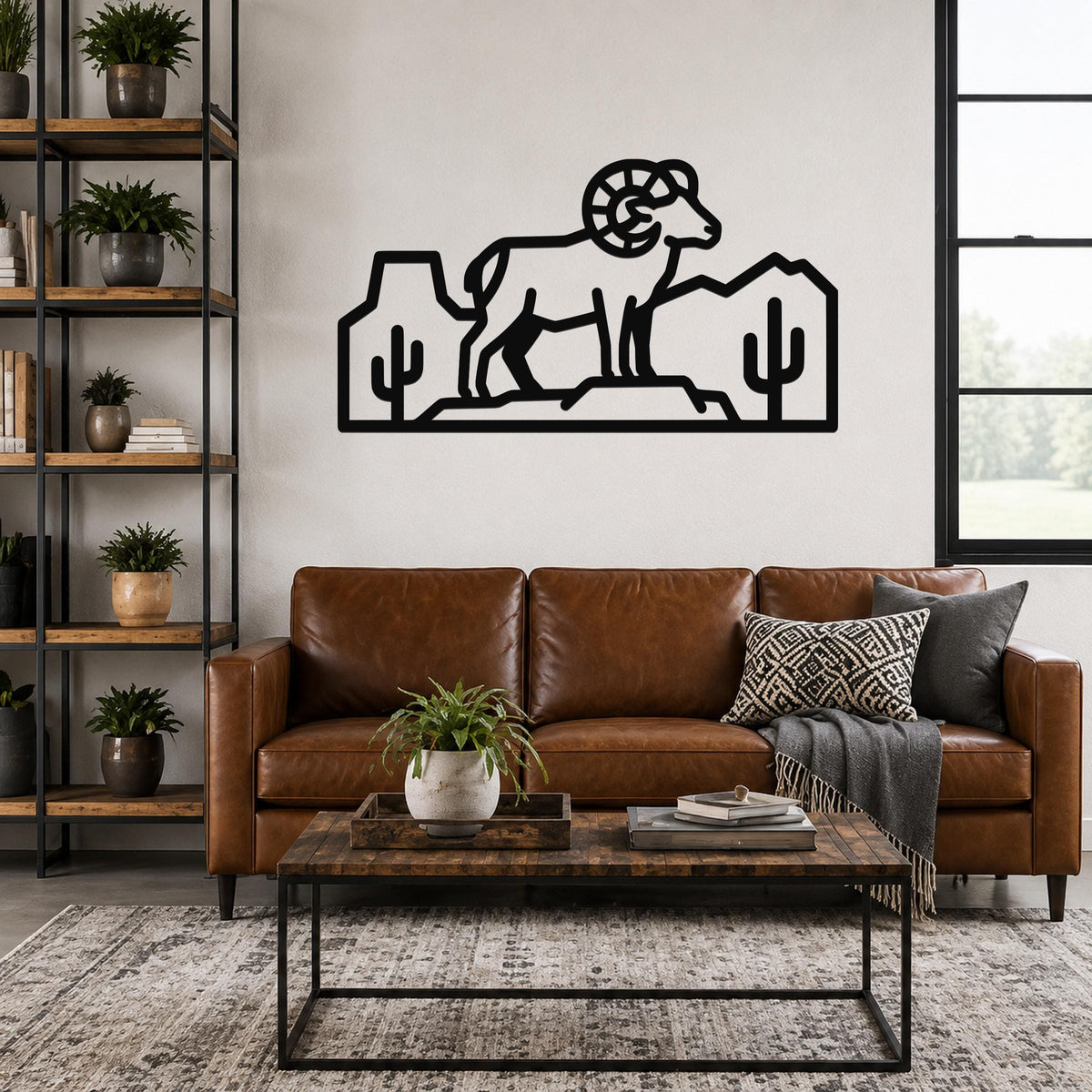 Bighorn Sheep Metal Wall Art: Southwestern Wildlife Sculpture, Weatherproof Steel (Rustic Style, Indoor Outdoor Accent)