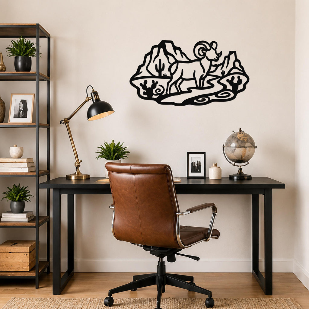 Bighorn Sheep Metal Wall Art: Western Wildlife Sculpture, Rustic Mountain Accent | Weatherproof Steel, Indoor Outdoor | Bold Organic Design