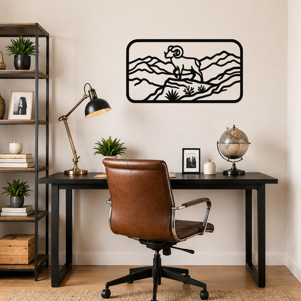 Bighorn Sheep Metal Bold Organic Design: Weatherproof Steel Wall Art, Indoor Outdoor | Mountain Wildlife Decor, Sculptural | Rustic Western