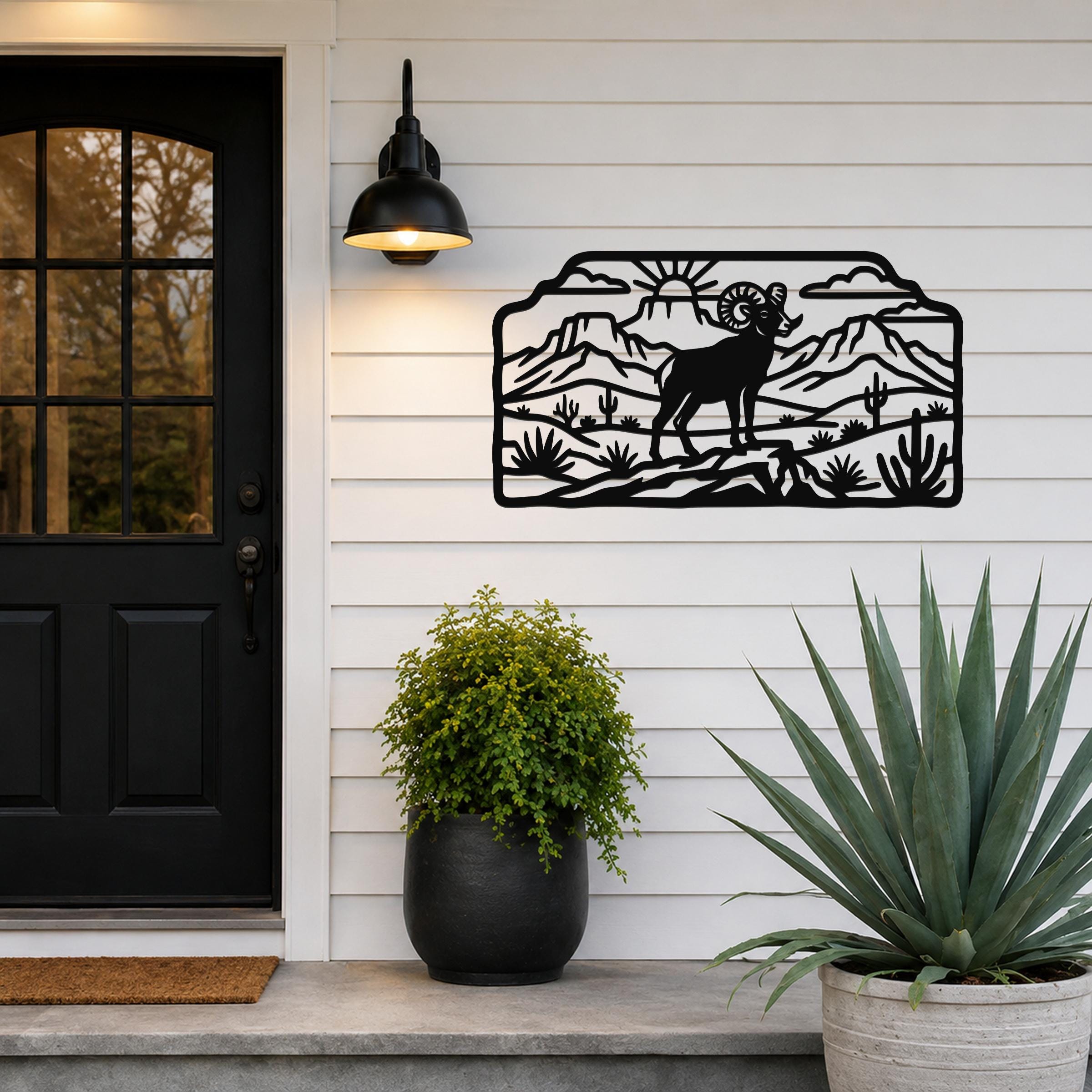 Bighorn Sheep Metal Wall Art, Bold Organic Wildlife Sculpture (Weatherproof Steel, Indoor Outdoor, Rustic Western Decor)