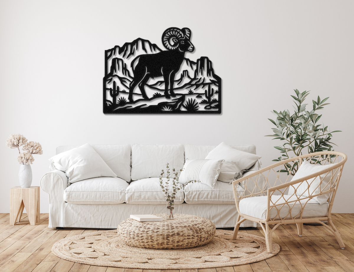 Bighorn Sheep Metal Wall Art: Southwestern Silhouette, Weatherproof Steel | Rustic Ranch Decor, Indoor Outdoor | Bold Organic Design