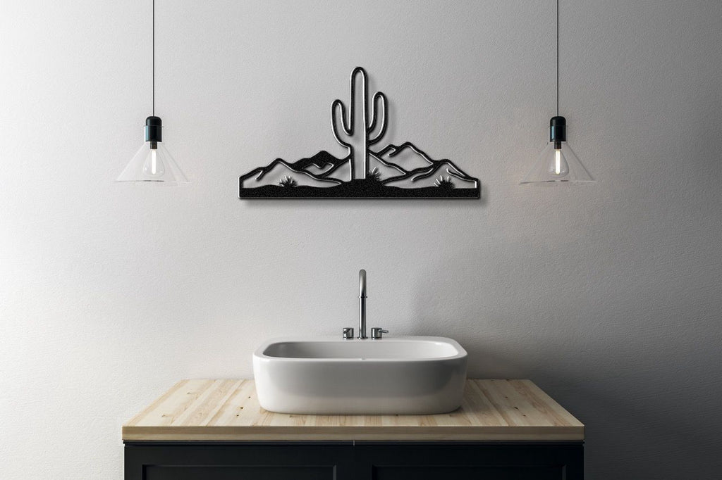 Desert Rugged Beauty Metal Wall Art: Southwestern Landscape Silhouette, Weatherproof Powder-Coated Steel (Indoor Outdoor, Rustic Charm)