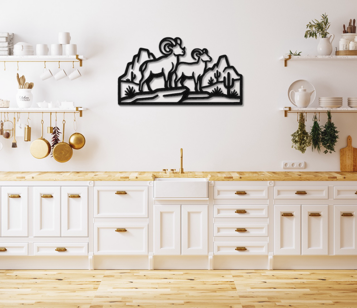 Bighorn Sheep Metal Wall Art: Western Wildlife Design, Weatherproof Steel (Rustic Cabin Decor, Indoor Outdoor Display)
