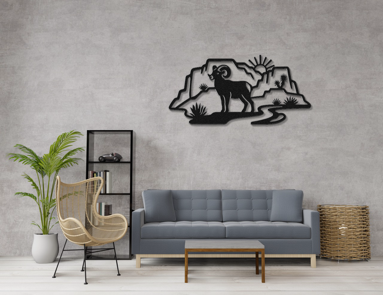 Bighorn Sheep and Joshua Tree Metal Wall Art - Southwestern Rustic Decor - Weatherproof Steel, Bold Silhouette, Indoor Outdoor Accent