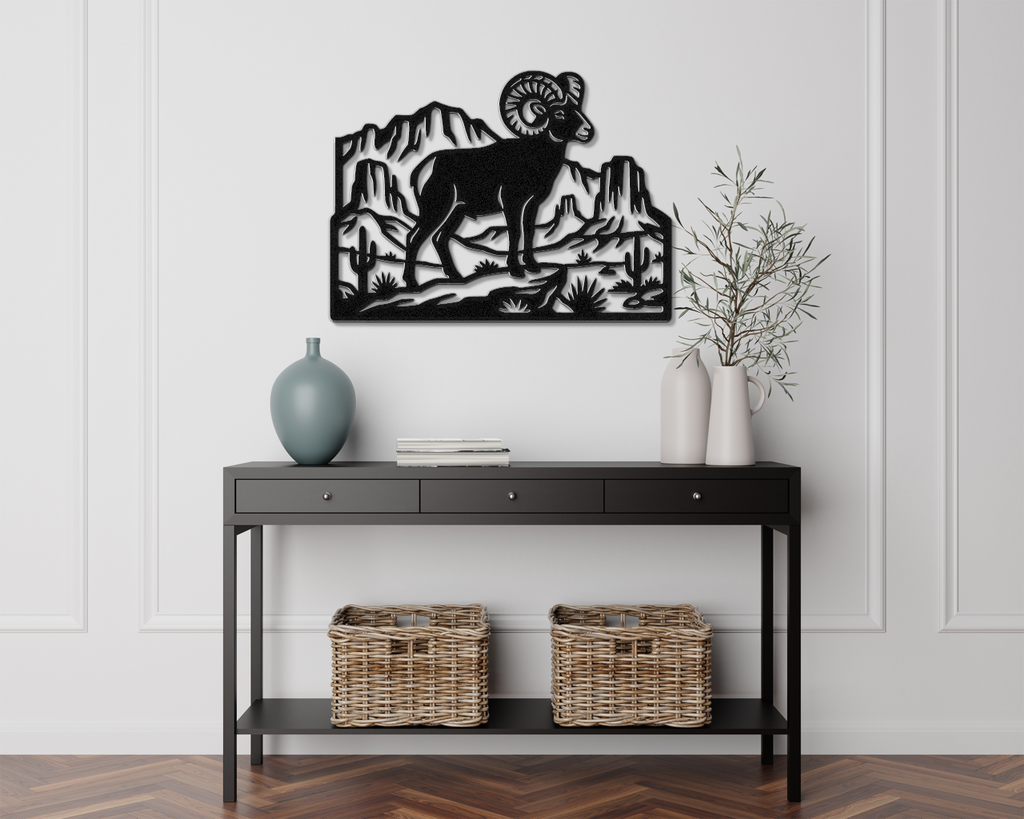 Bighorn Sheep Metal Wall Art: Southwestern Silhouette, Weatherproof Steel | Rustic Ranch Decor, Indoor Outdoor | Bold Organic Design