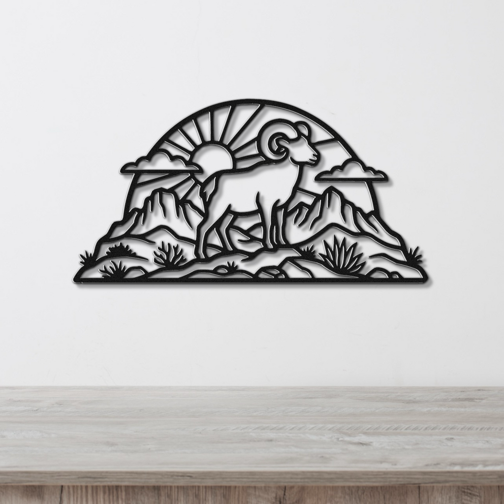 Bighorn Sheep Metal Wall Art: Western Rustic Sculpture, Bold Organic Style (Weatherproof Steel, Indoor Outdoor Decor)