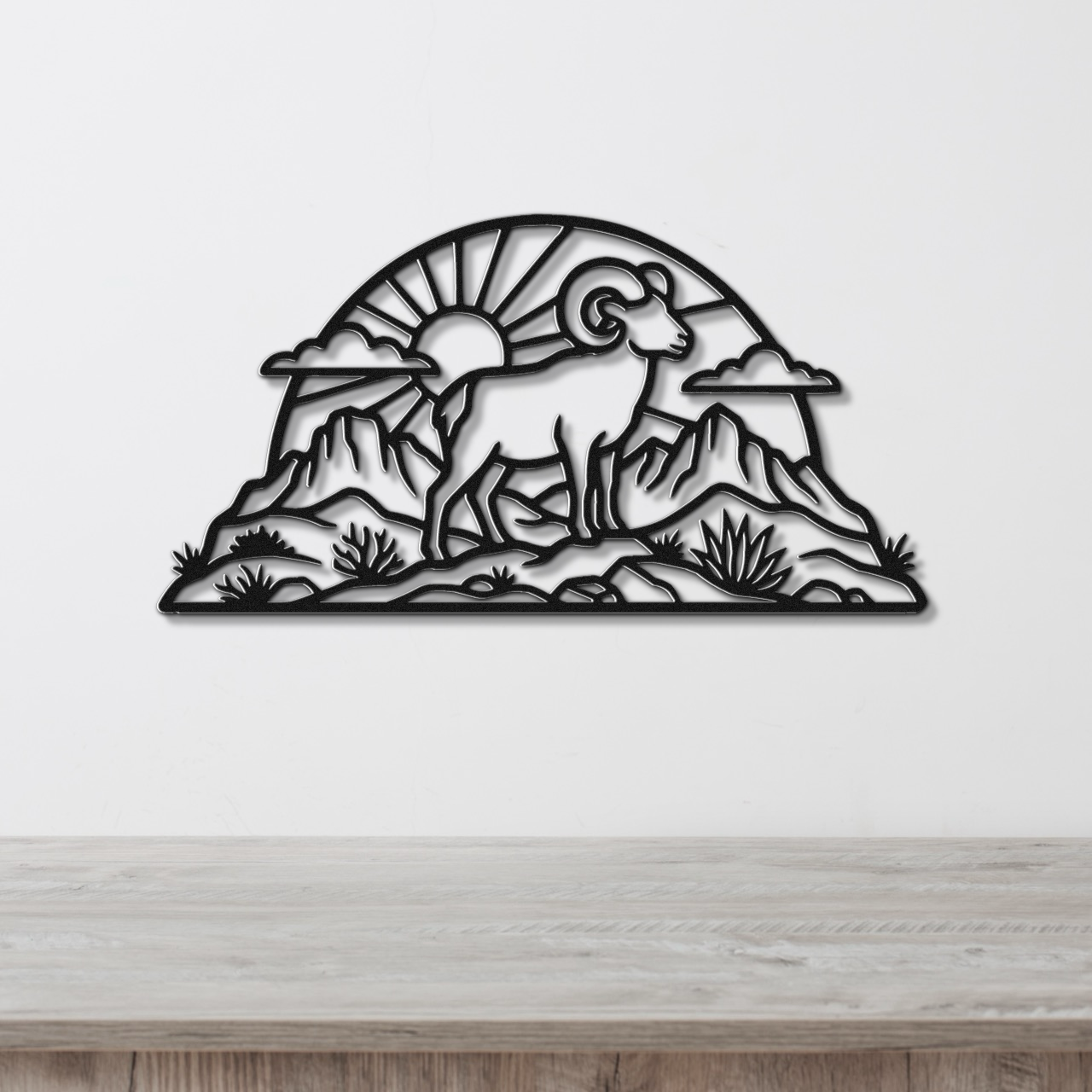 Bighorn Sheep Metal Wall Art: Western Rustic Sculpture, Bold Organic Style (Weatherproof Steel, Indoor Outdoor Decor)