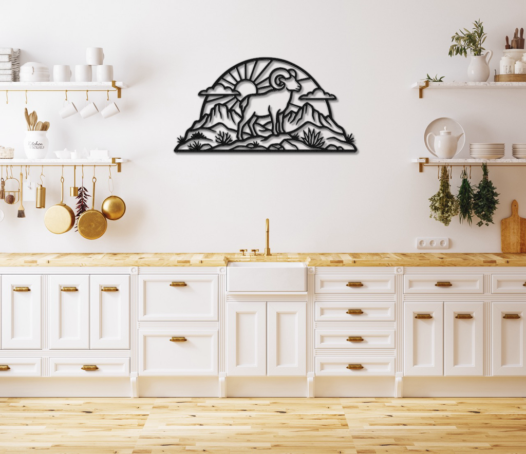 Bighorn Sheep Metal Wall Art: Western Rustic Sculpture, Bold Organic Style (Weatherproof Steel, Indoor Outdoor Decor)