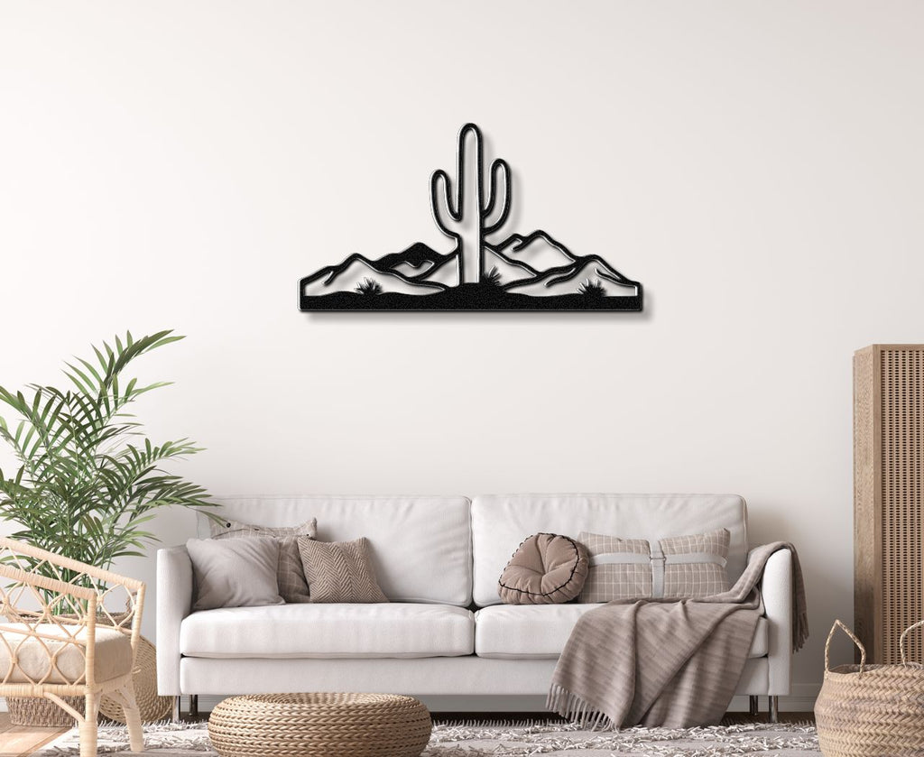 Desert Rugged Beauty Metal Wall Art: Southwestern Landscape Silhouette, Weatherproof Powder-Coated Steel (Indoor Outdoor, Rustic Charm)